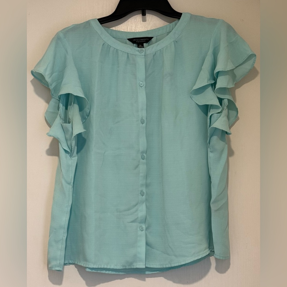 Investments Aqua Ruffle Short-Sleeve Button Blouse